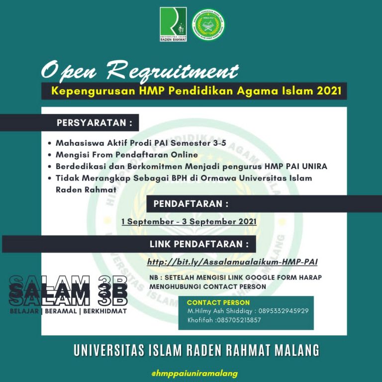 DIBUKA PENDAFTARAN ANGGOTA BARU HIMAPRO PAI MASA BAKTI 2021/ 2022…