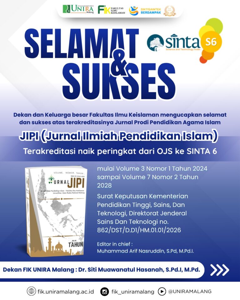 JIPI Prodi PAI FIK UNIRA Malang Raih Akreditasi SINTA 6, Tonggak Baru Penguatan Publikasi Ilmiah Pendidikan Islam